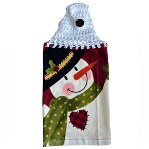 Hand Crafted Snowman Hanging Kitchen Hand Towel Crochet Top